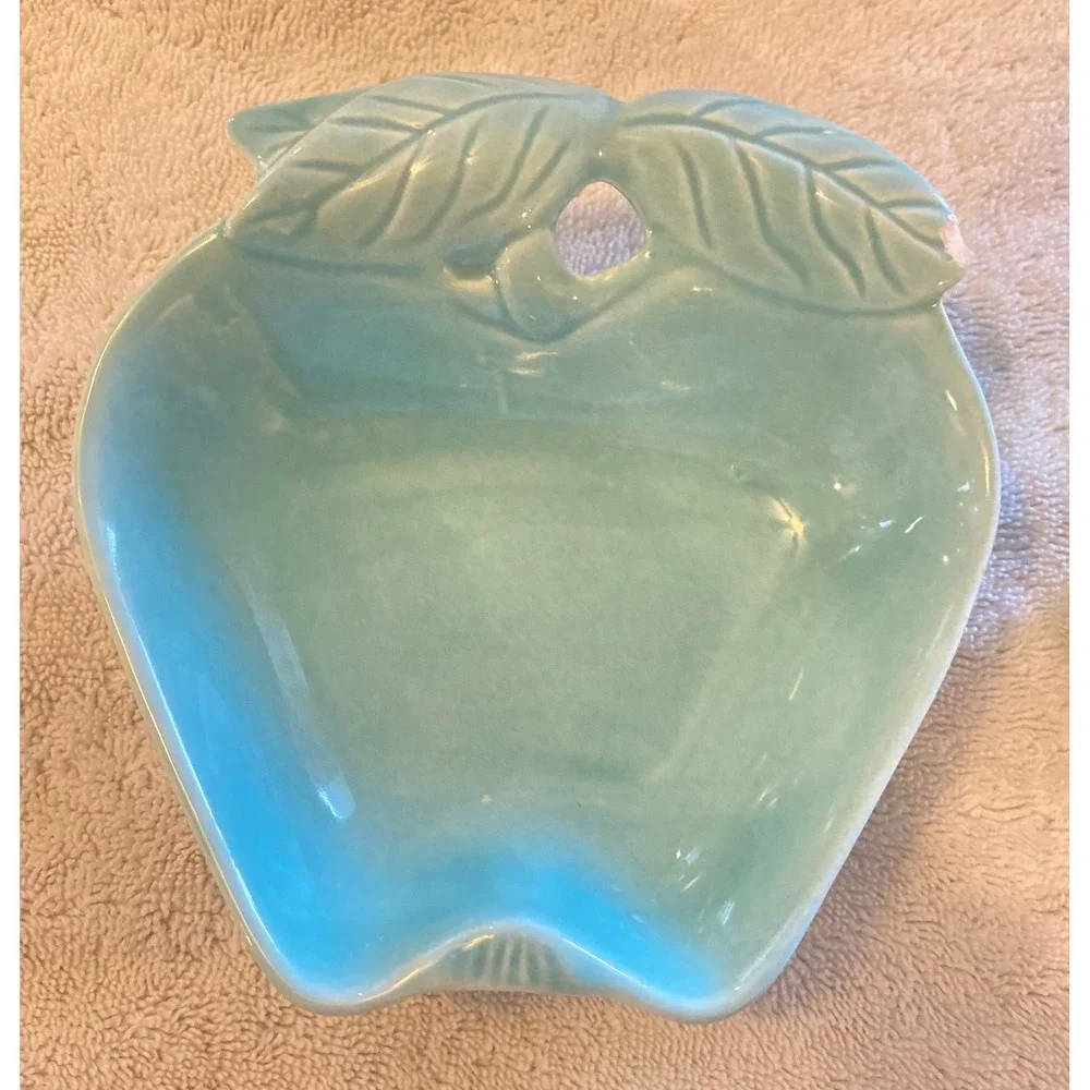 Vintage Hoenig of California 734 Aqua Turquoise Apple Ceramic Bowls Set of 2 MCM